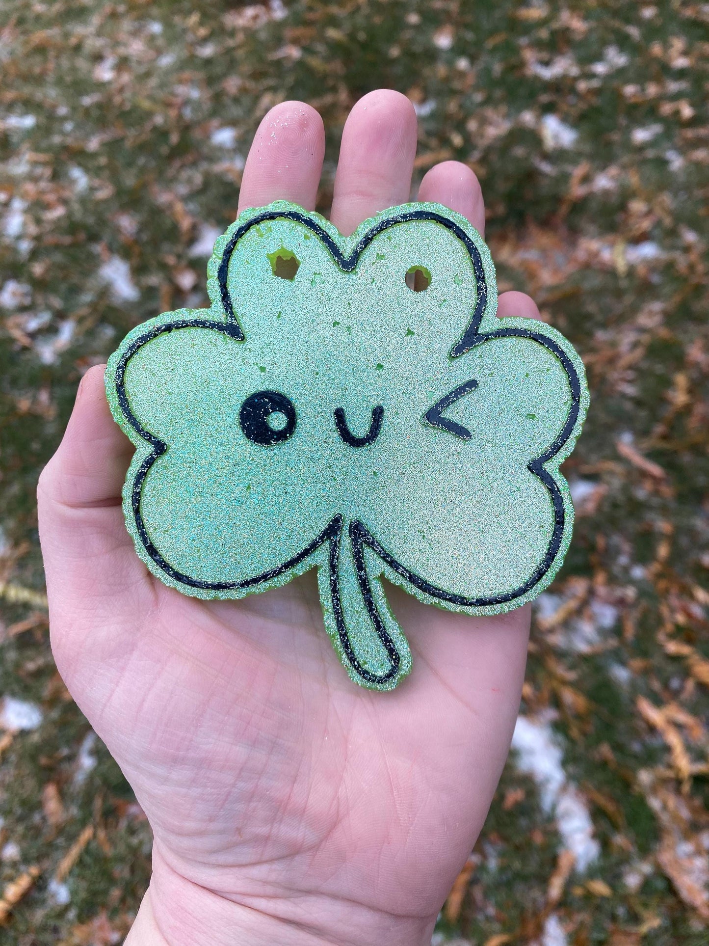 Winky Shamrock Freshie Mold, smiling lucky clover freshie mold, St Patrick's day freshie mold, irish freshie mold, silicone soap molds