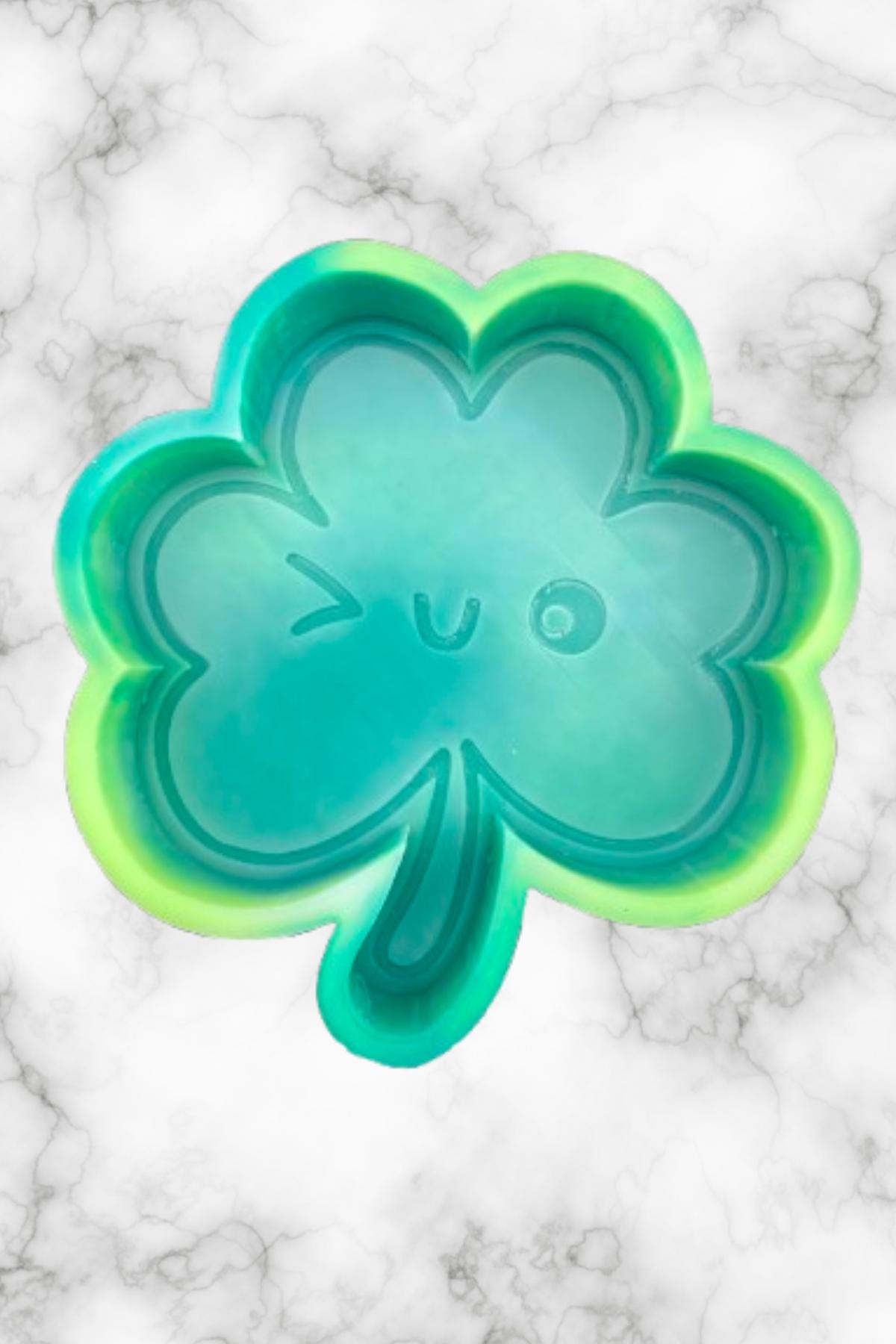 Winky Shamrock Freshie Mold, smiling lucky clover freshie mold, St Patrick's day freshie mold, irish freshie mold, silicone soap molds