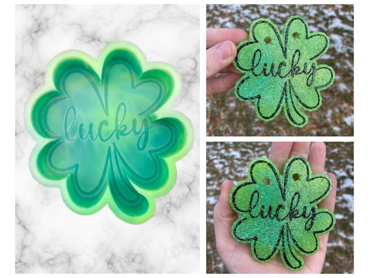 Lucky Shamrock Freshie Mold, smiling lucky clover freshie mold, St Patrick's day freshie mold, Irish freshie mold, silicone soap molds