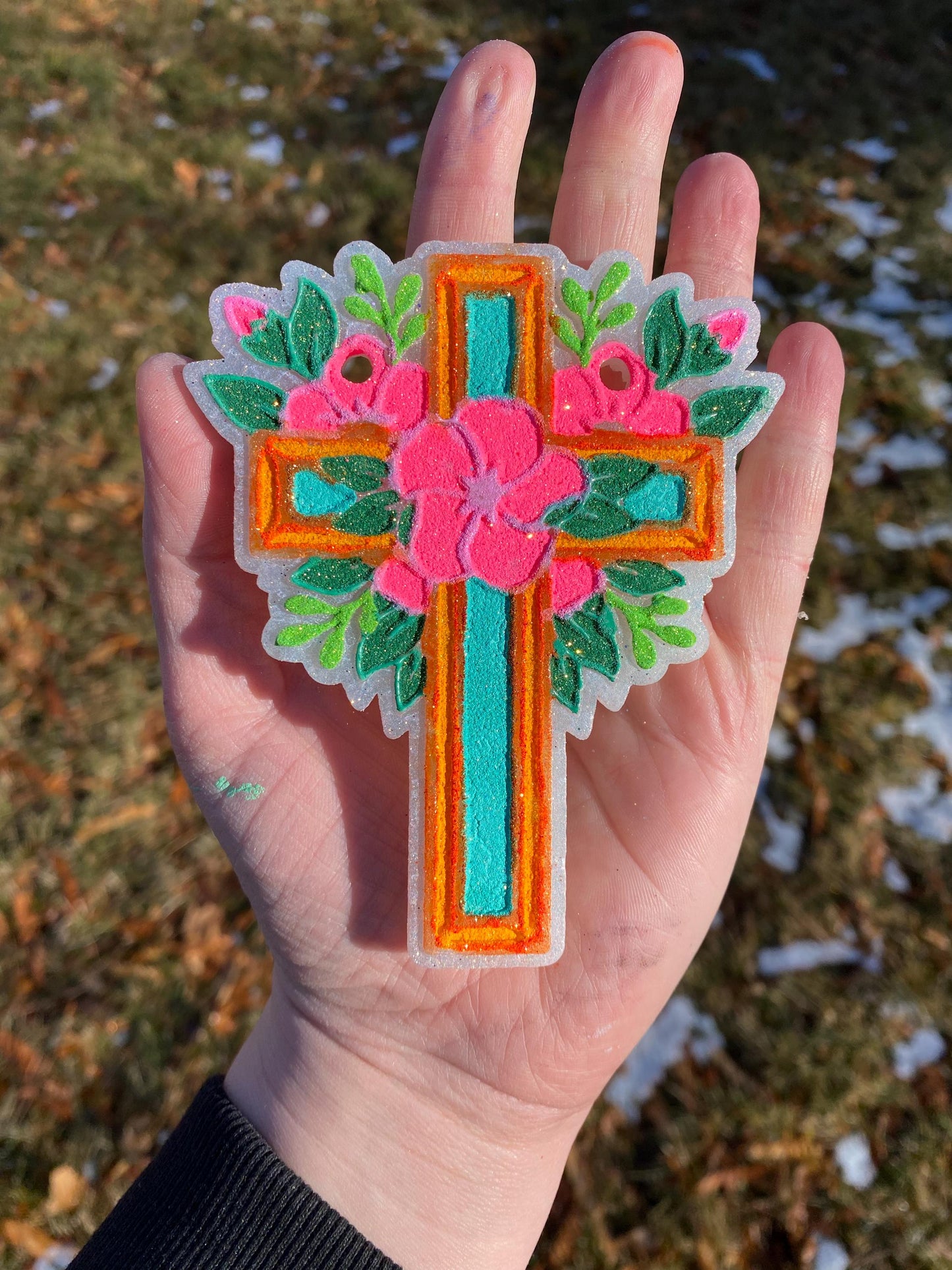 Flower Cross Freshie Mold for easter, car freshie design oven safe silicone molds for wax melts cross mold for resin bath bomb silicone mold