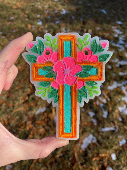 Flower Cross Freshie Mold for easter, car freshie design oven safe silicone molds for wax melts cross mold for resin bath bomb silicone mold