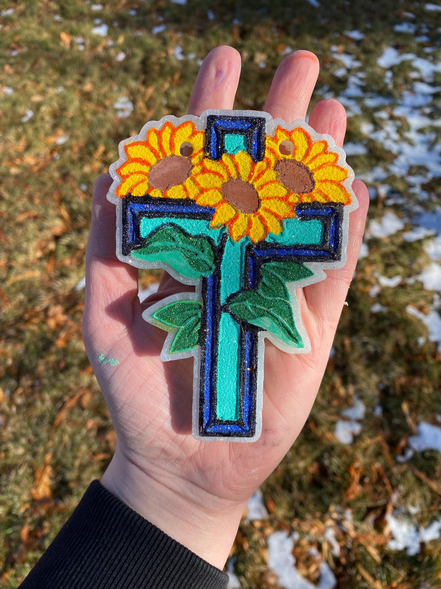 Sunflower Cross Freshie Mold for easter, car freshie design oven safe silicone cross mold for resin cross easter mold for bath bombs