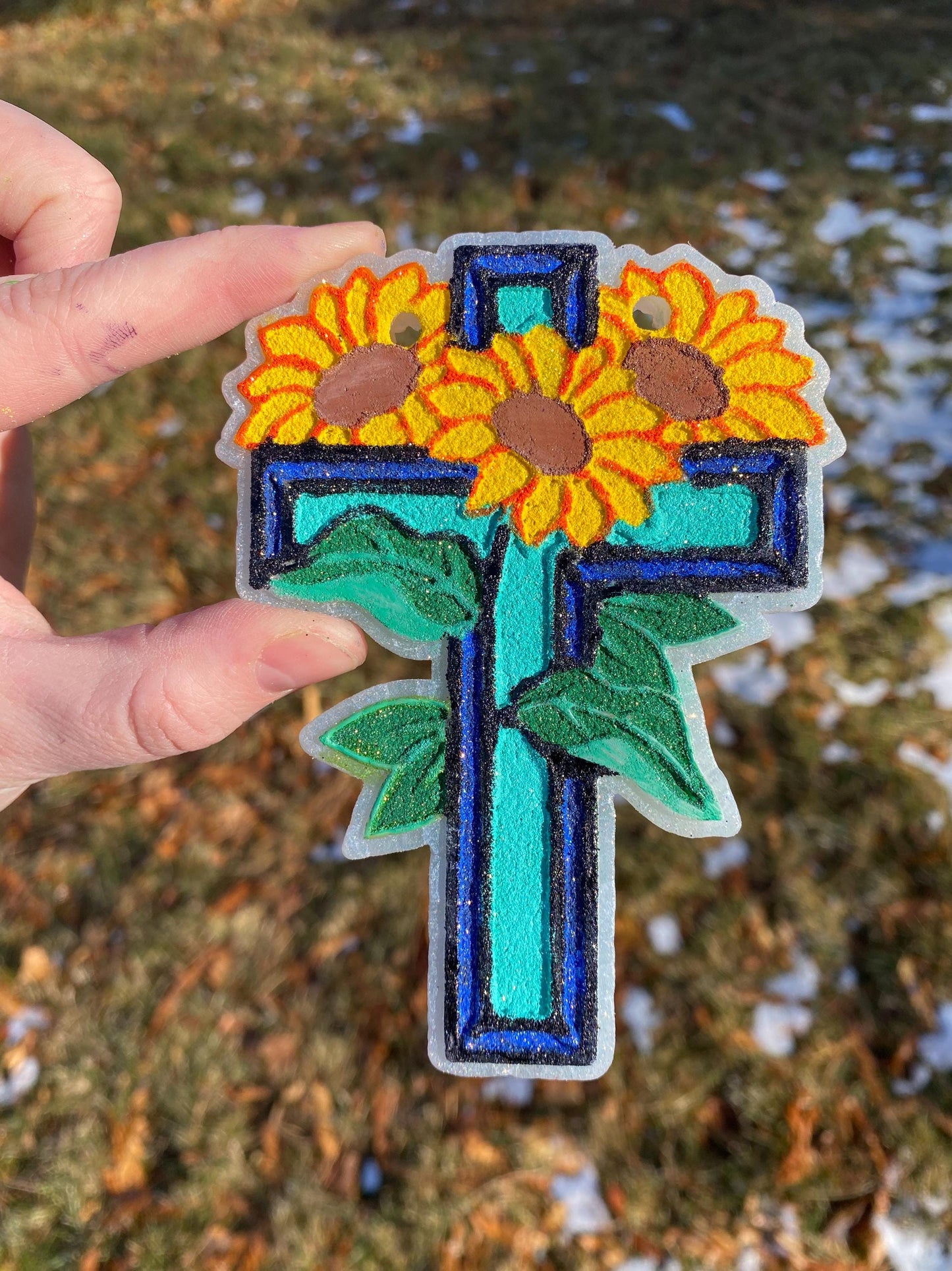 Sunflower Cross Freshie Mold for easter, car freshie design oven safe silicone cross mold for resin cross easter mold for bath bombs