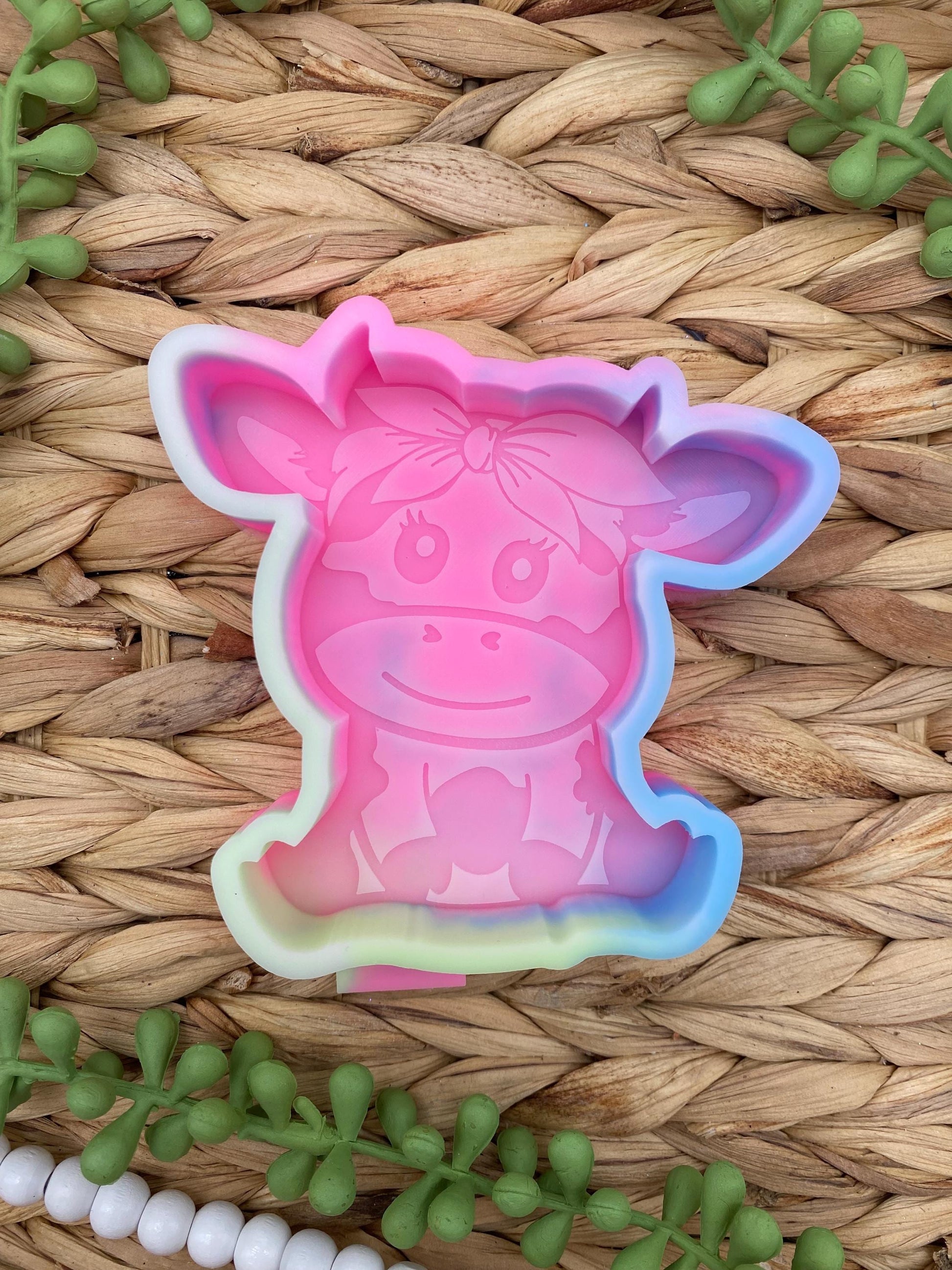 Cow with Bow Freshie Mold, western freshie molds, country molds, best selling freshie mold, farm freshie molds, silicone molds for freshies