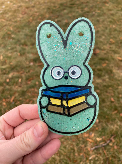 Reading Bunny Freshie Mold for easter, car freshie designs, easter book freshie mold, fantasy freshie mold, reader silicone mold,