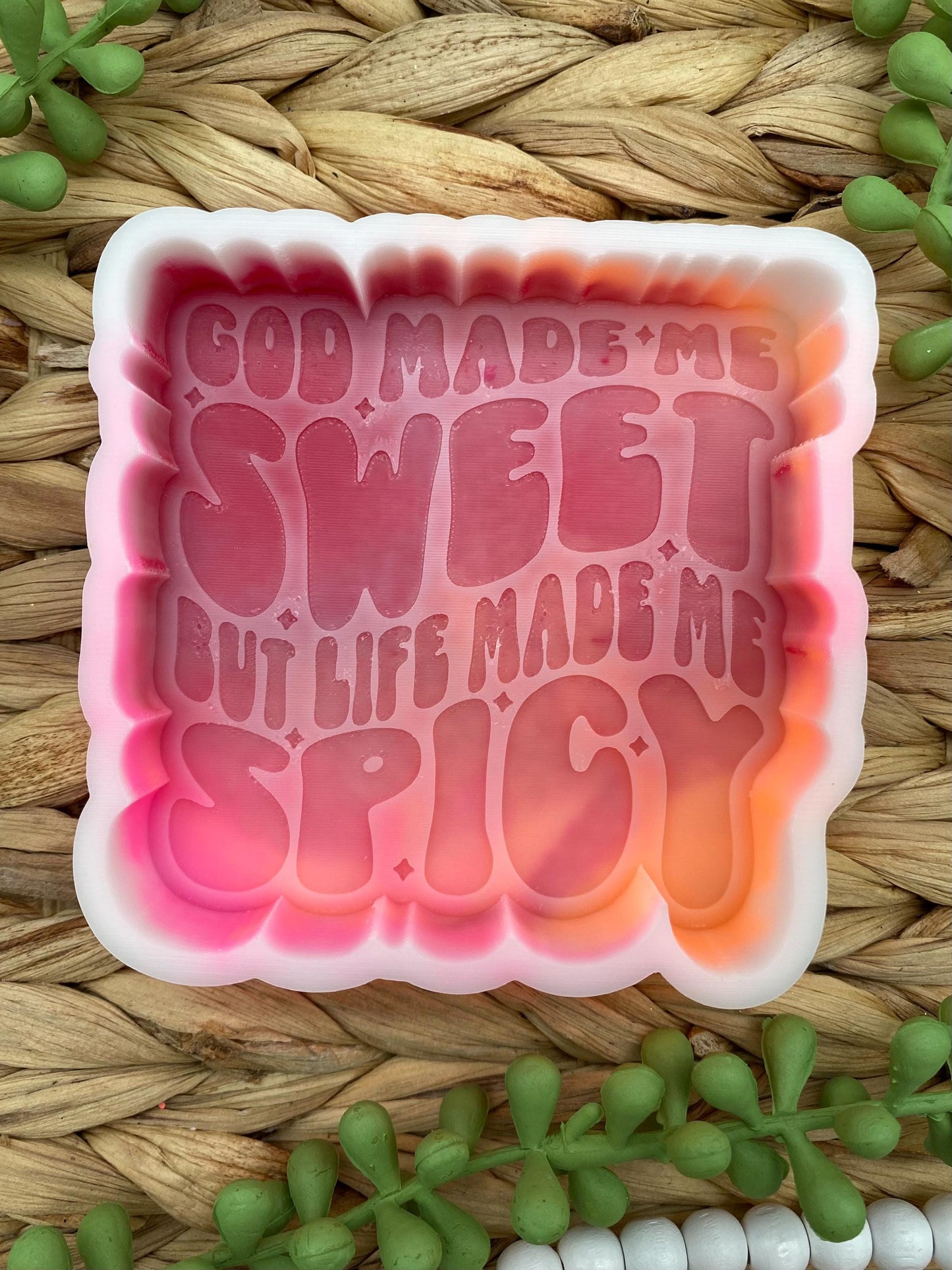 God Made Me Sweet but Life Made Me Spicy Freshie Mold, Funny Christian Freshie Molds, Snarky Silicone Molds, Easter Freshie Molds