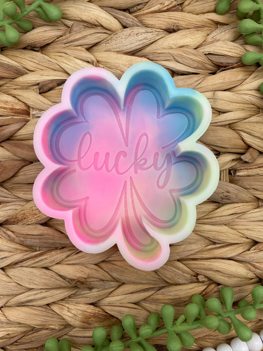 Lucky Shamrock Freshie Mold, smiling lucky clover freshie mold, St Patrick's day freshie mold, Irish freshie mold, silicone soap molds