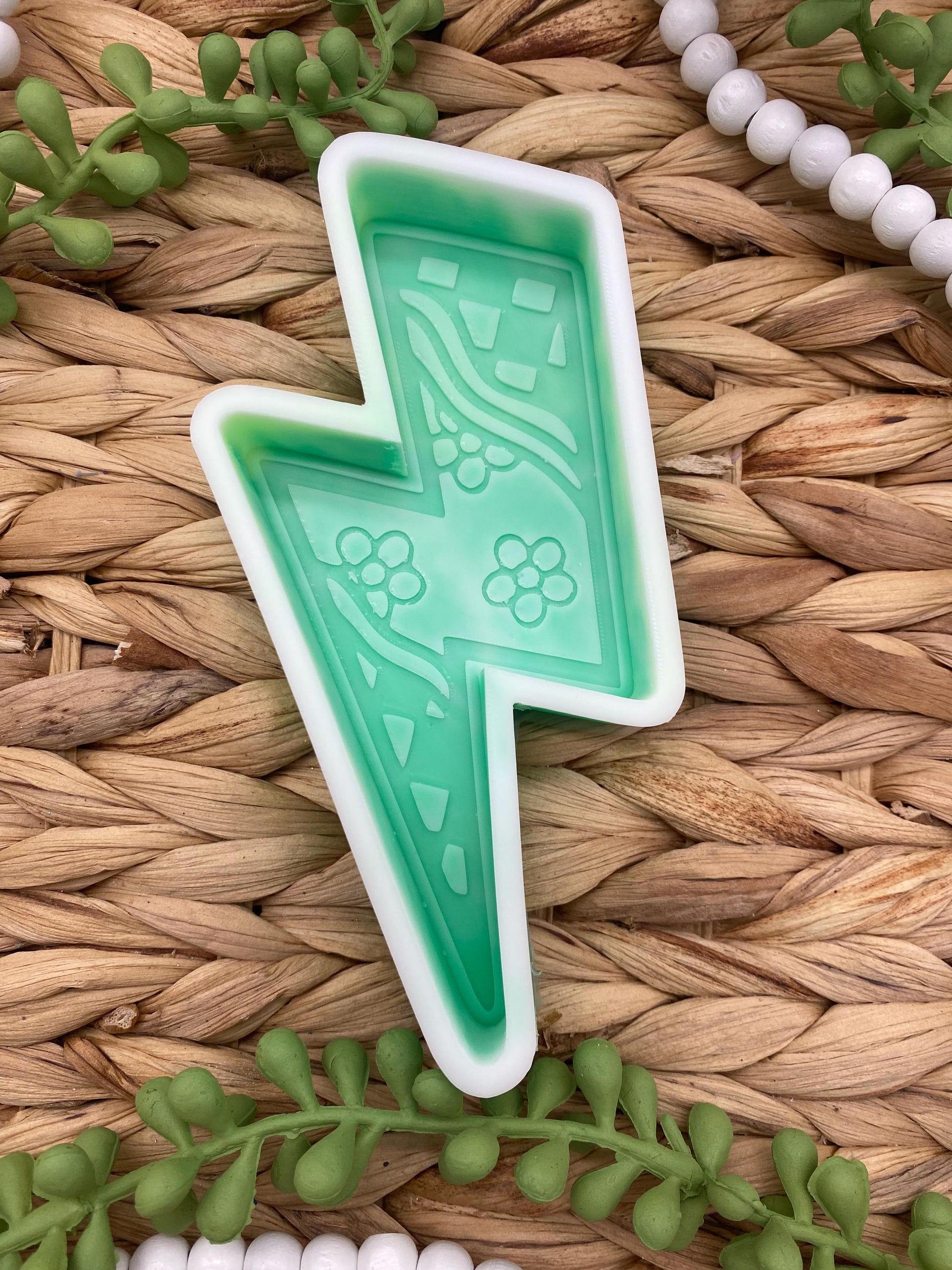 Lightning Bolt Freshie Mold, Retro Lightning Soap Mold, Checkerboard Lightning Mold, Floral Lightning Bolt Silicone Mold