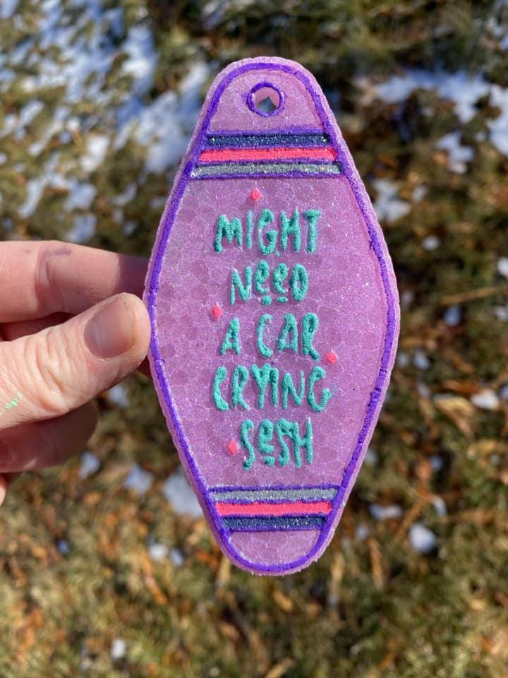 I Might Need A Car Crying Sesh Motel Key Inserts Freshie Mold, for adult car freshie designs oven safe silicone mold for resin funny mold