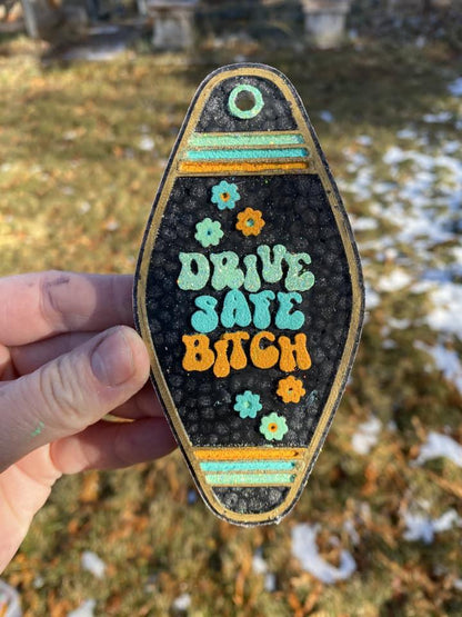 Drive Safe Bitch Motel Key Inserts Freshie Mold, for adult car freshie designs oven safe silicone mold for resin funny mold
