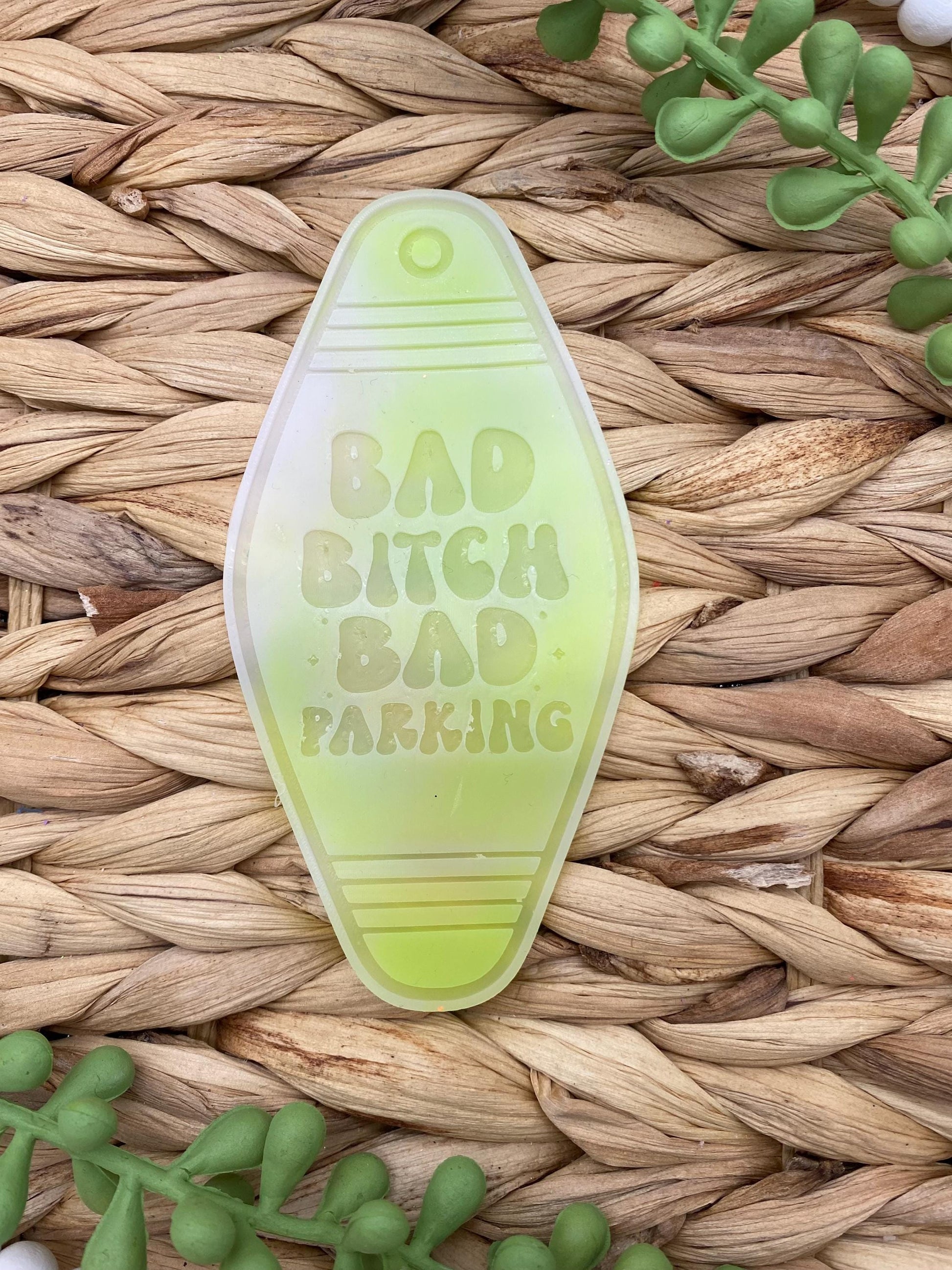 Bad Bitch Bad Parking Motel Key Inserts Freshie Mold, funny freshie molds, affordable freshie mold, swear freshie molds, bad driver mold