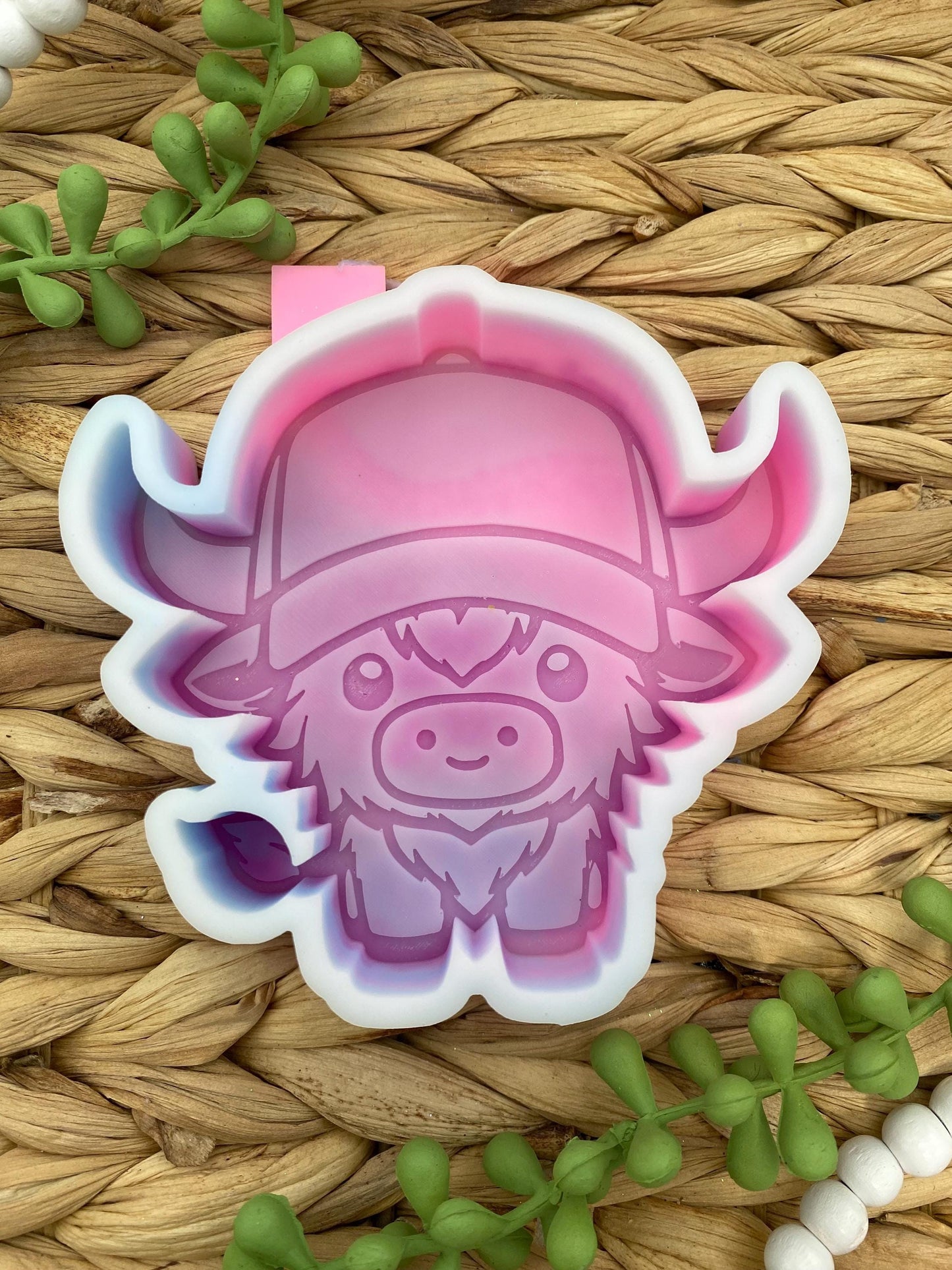 Highland Cow with Baseball Cap Freshie Mold, cardstock silicone molds, freshie molds for men, western freshie molds, ball cap freshie mold