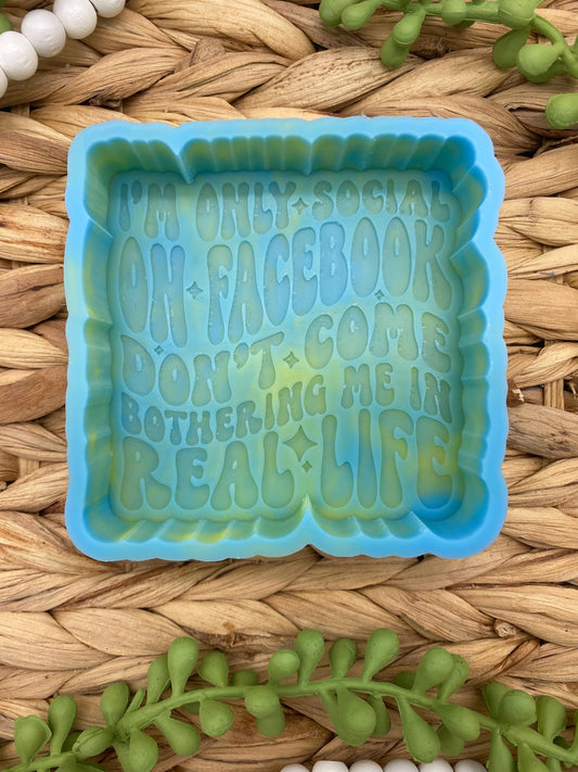 I'm Only Social on Facebook Freshie Mold, Snarky Molds, Funny Freshie Mold, sarcastic freshie mold, adult humor, retro font freshie mold