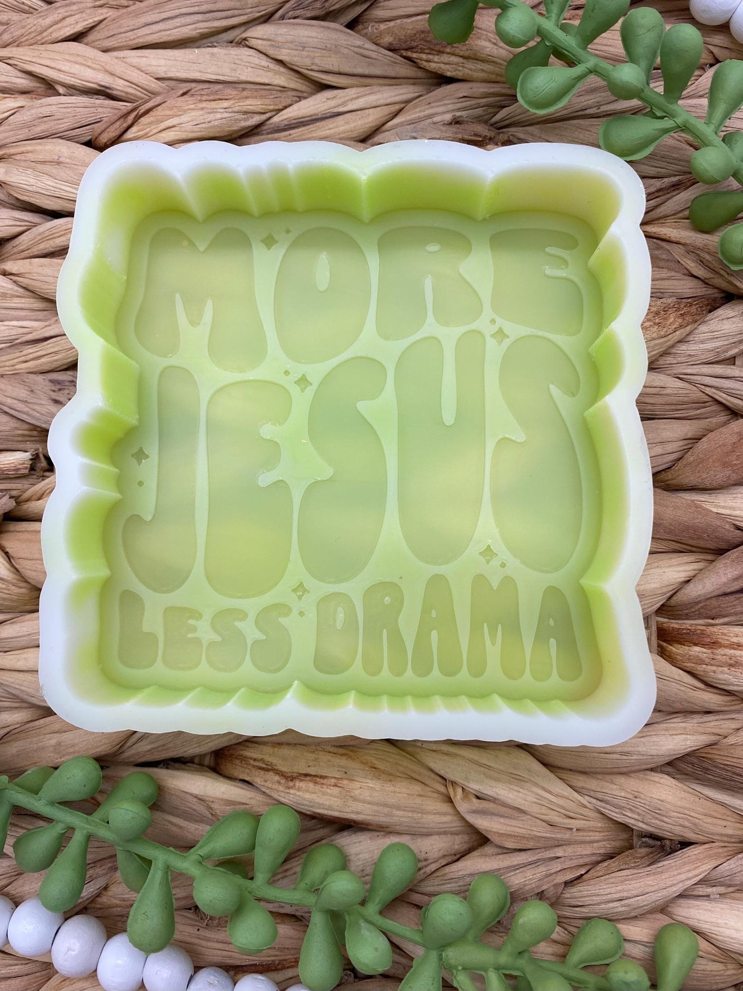 More Jesus Less Drama Freshie Mold, Snarky Molds, Christian freshie molds, funny religious soap mold, funny freshie molds