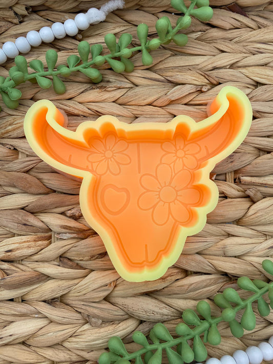 Flower Bull Skull Freshie Mold, Western Freshie Molds, Cowboy Summer Freshie Molds, Cowgirl Freshie Molds, Cow Freshie Mold