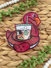 Load image into Gallery viewer, Flamingo Floaty with Iced Coffee Freshie Mold, coffee freshie mold, summer silicone molds, cardstock freshie mold, pool freshie mold
