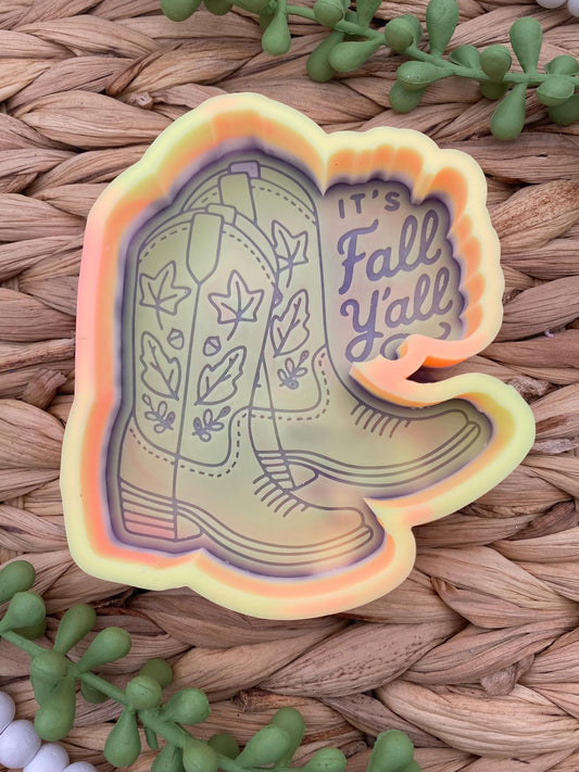 Fall Cowboy Boots Freshie Mold, Leaves Freshie Mold, Western Fall Freshie Mold, It's Fall Y'all Freshie Mold, Cowboy Boot with Leaves Mold