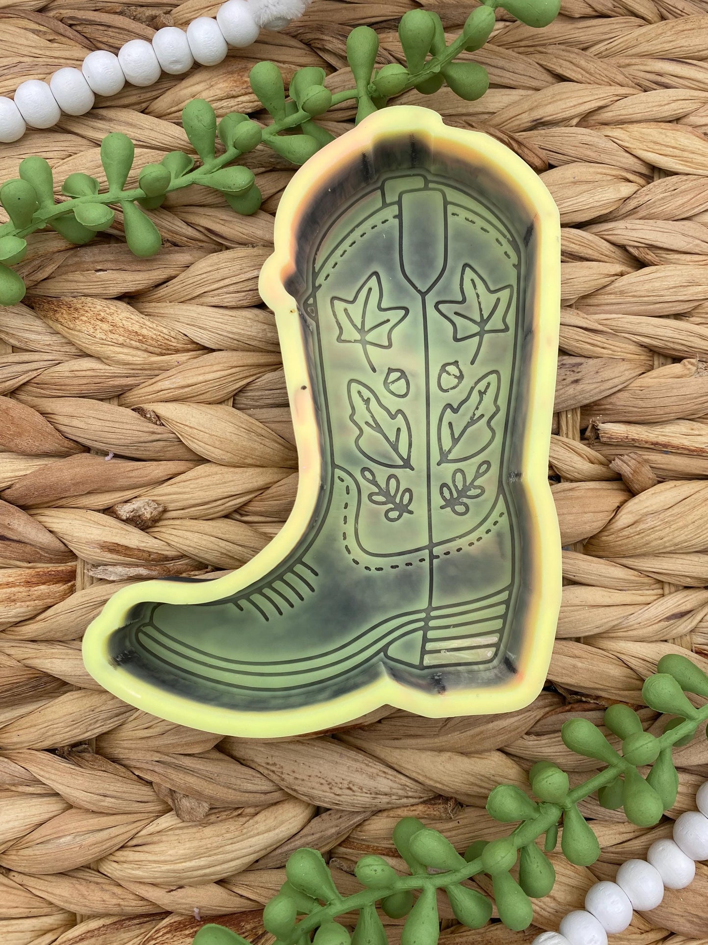 Fall Cowboy Boot Freshie Mold, Leaves Freshie Mold, Western Fall Freshie Mold, Cowgirl Freshie Mold, Cowboy Boot with Leaves Mold
