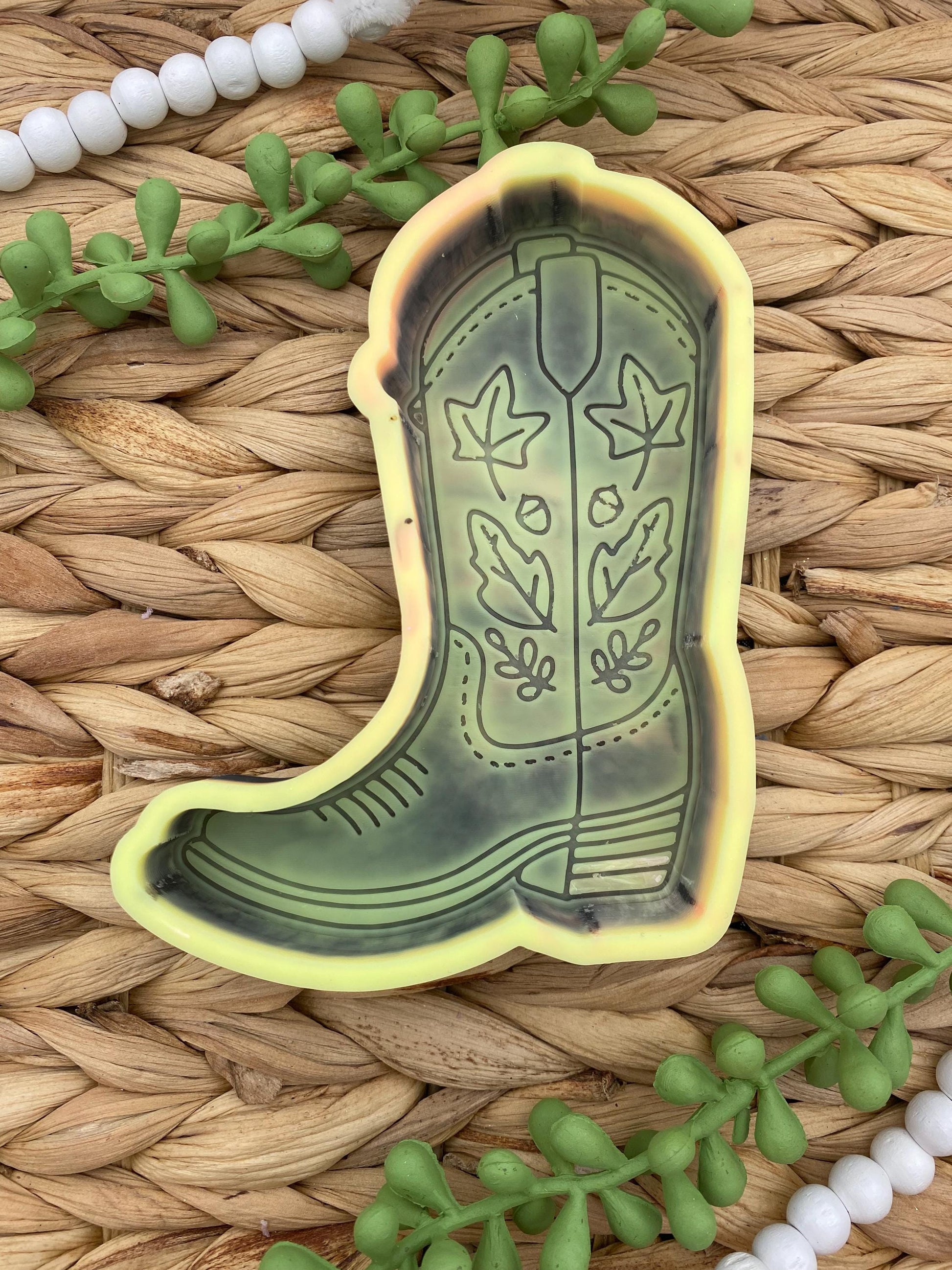 Fall Cowboy Boot Freshie Mold, Leaves Freshie Mold, Western Fall Freshie Mold, Cowgirl Freshie Mold, Cowboy Boot with Leaves Mold