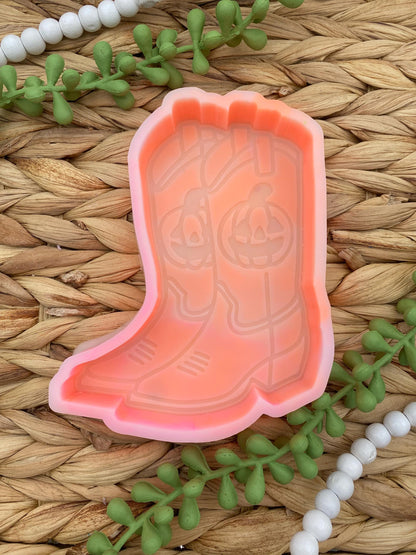 Jack-o-lantern Cowboy Boots Freshie Mold, Pumpkin Cowgirl Boots Freshie Mold, Fall Freshie Mold, Ghost Silicone Mold, Western Halloween Mold