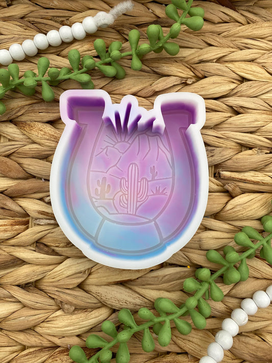 Desert Horseshoe Freshie Mold, freshie making supplies, plant freshie molds, desert silicone mold, western freshie molds, cactus scene