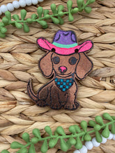 Load image into Gallery viewer, Cowboy Dachshund Freshie Mold, Weiner Dog Freshie Mold, Dog Breed Freshie Molds, Dog with Cowboy Hat Freshie Mold, Heat Safe Silicone Mold
