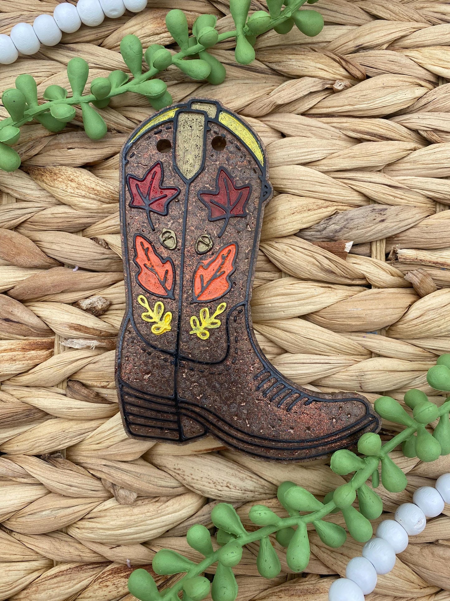 Fall Cowboy Boot Freshie Mold, Leaves Freshie Mold, Western Fall Freshie Mold, Cowgirl Freshie Mold, Cowboy Boot with Leaves Mold