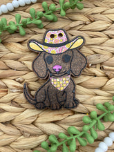 Load image into Gallery viewer, Cowboy Dachshund Freshie Mold, Weiner Dog Freshie Mold, Dog Breed Freshie Molds, Dog with Cowboy Hat Freshie Mold, Heat Safe Silicone Mold
