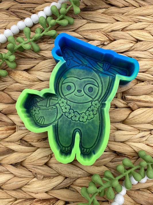 Summer Sloth Freshie Mold, coconut drink freshie mold, summer silicone molds, hanging sloth freshie mold, beach freshie mold