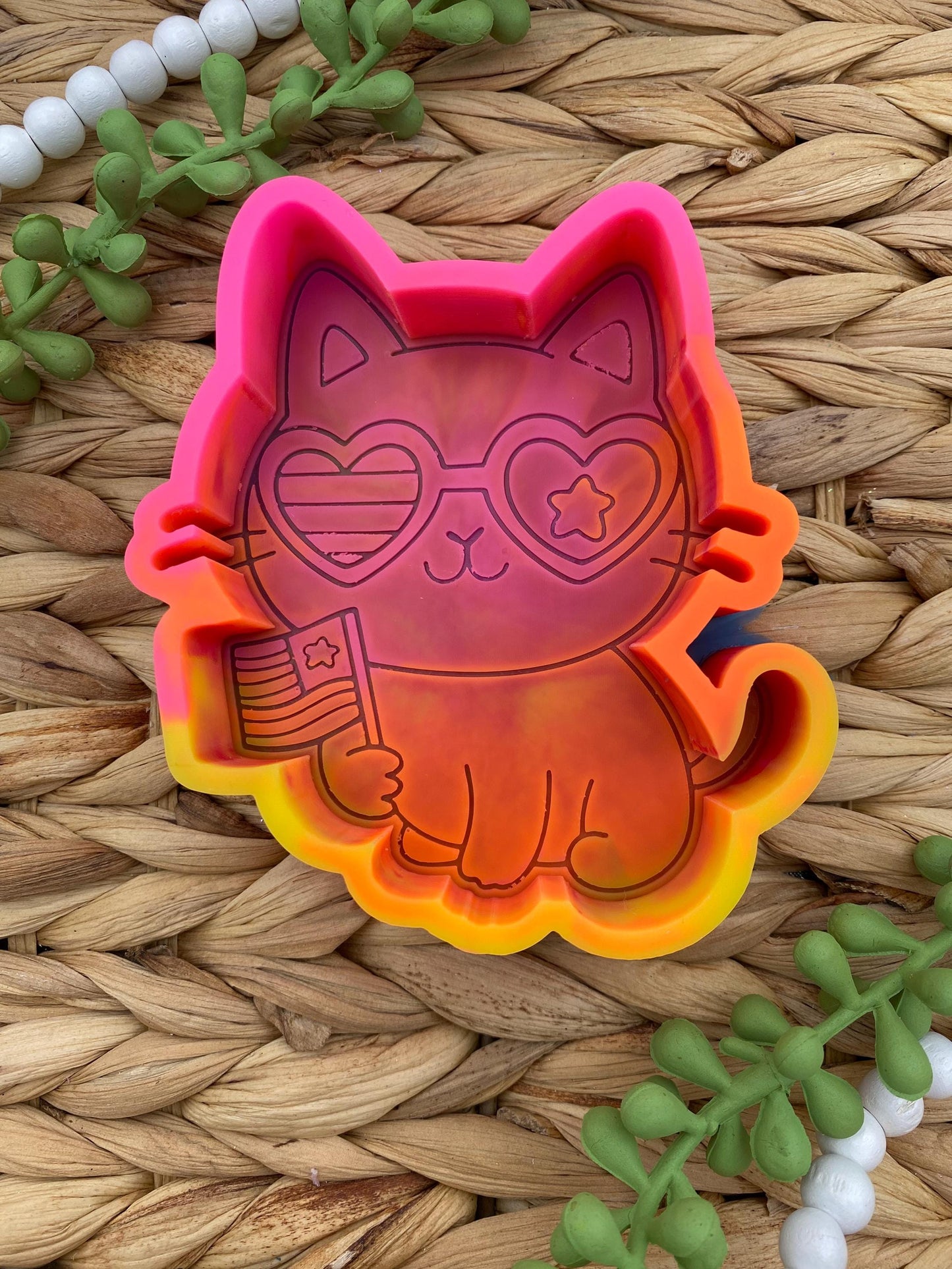 USA Cat Freshie Mold, Summer Freshie Molds, fourth of July Freshie Mold, patriotic Silicone Mold, US freshie molds, America freshie mold