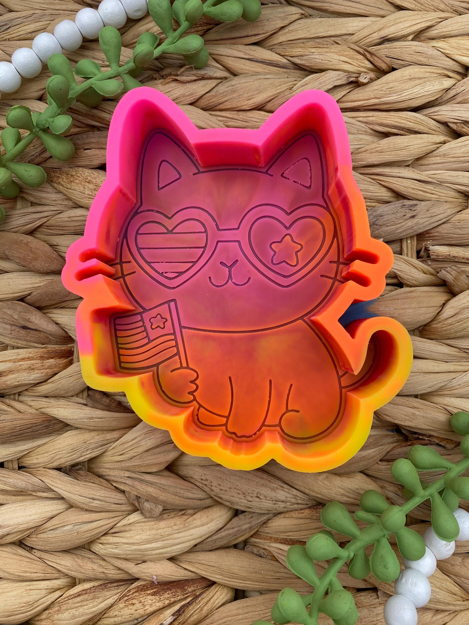 USA Cat Freshie Mold, Summer Freshie Molds, fourth of July Freshie Mold, patriotic Silicone Mold, US freshie molds, America freshie mold