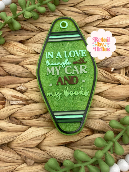 In A Love Triangle with My Car and My Books Motel Key Inserts Freshie Mold, car freshie designs, reading freshie mold, book freshie mold