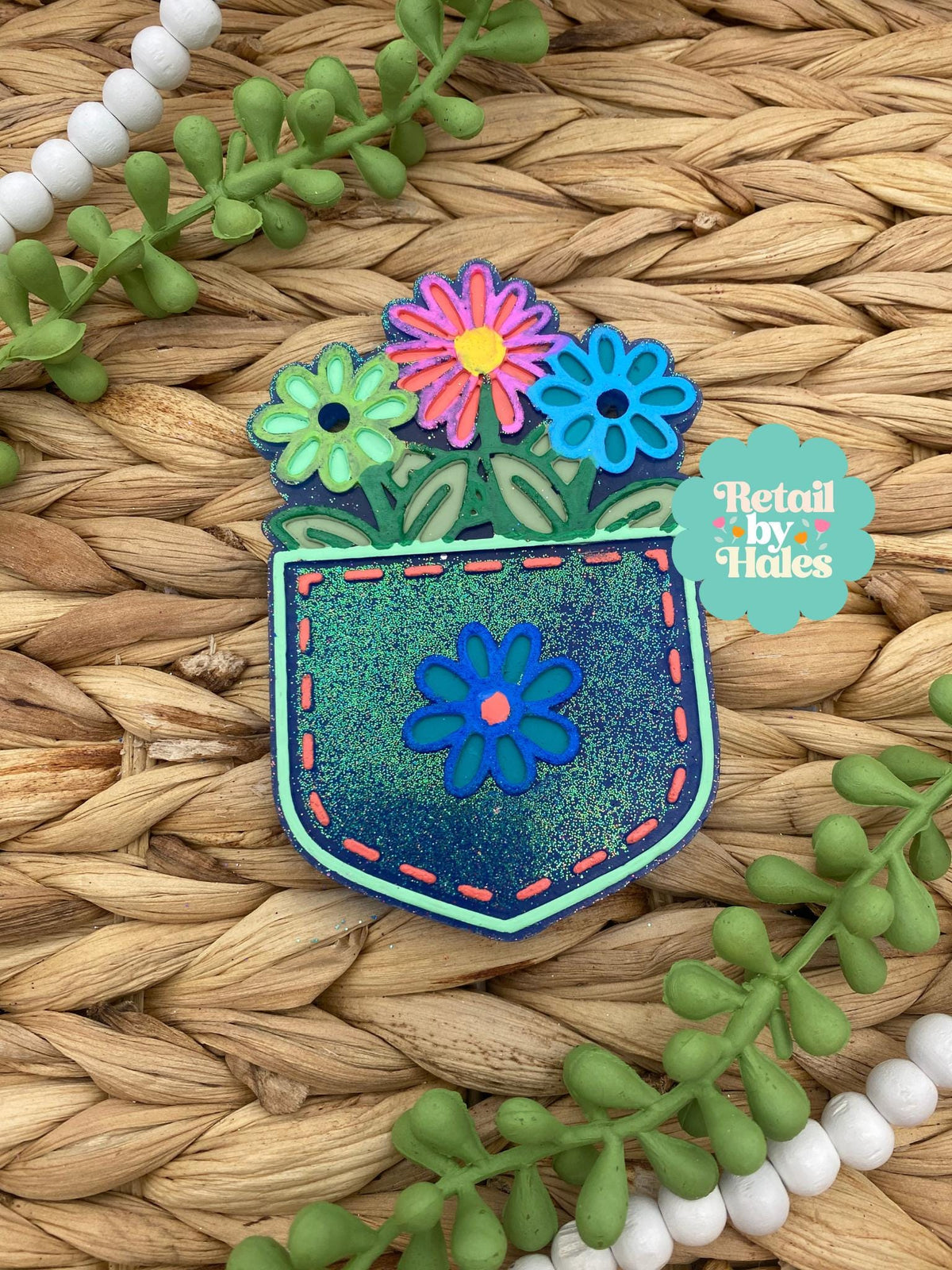 Pocket with Flowers freshie Mold, Summer freshie molds, flower mold, cute freshie molds, cardstock freshie molds, happy silicone molds