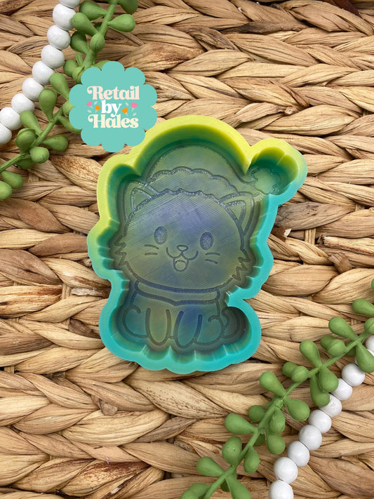 Christmas Kitten Freshie Mold, freshie making supplies, Christmas freshie mold, Santa Hat Kitten Mold, winter freshie mold, winter cat
