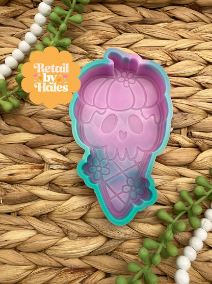 Halloween Ice Cream Cone Freshie Mold, skull freshie mold, ice cream soap mold, ice cream wax melt mold, handmade freshie molds