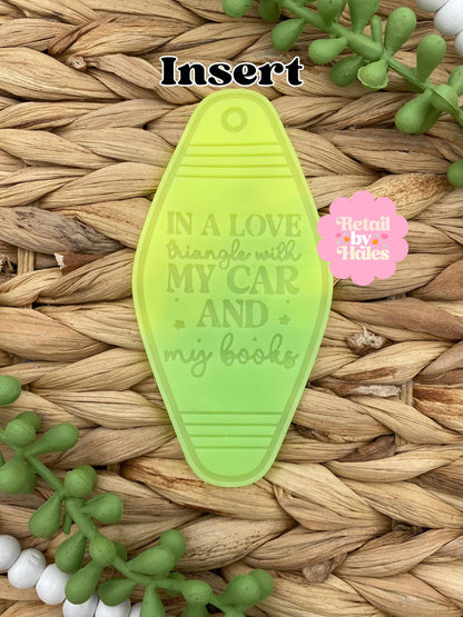 In A Love Triangle with My Car and My Books Motel Key Inserts Freshie Mold, car freshie designs, reading freshie mold, book freshie mold