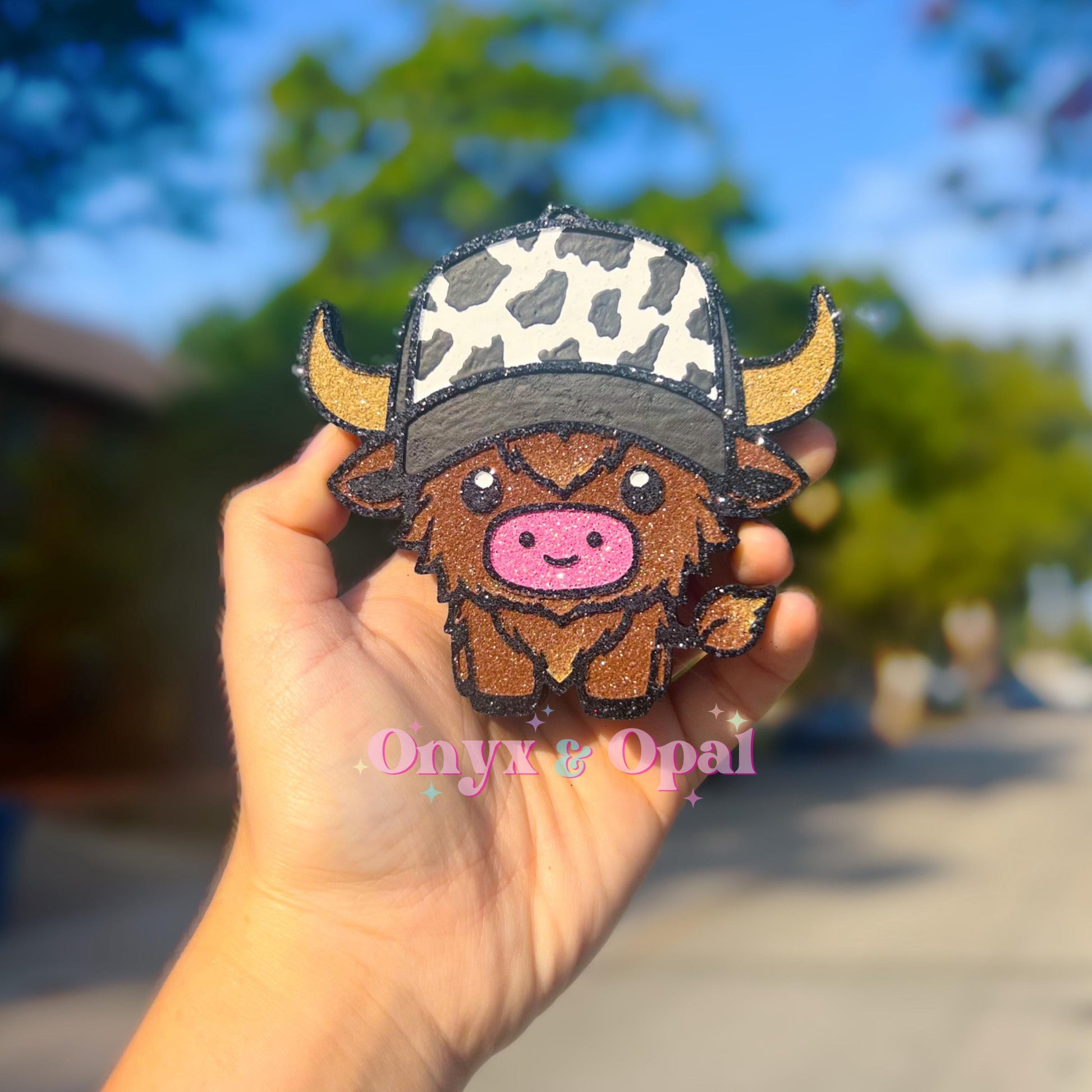 Highland Cow with Baseball Cap Freshie Mold, cardstock silicone molds, freshie molds for men, western freshie molds, ball cap freshie mold
