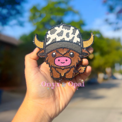 Highland Cow with Baseball Cap Freshie Mold, cardstock silicone molds, freshie molds for men, western freshie molds, ball cap freshie mold