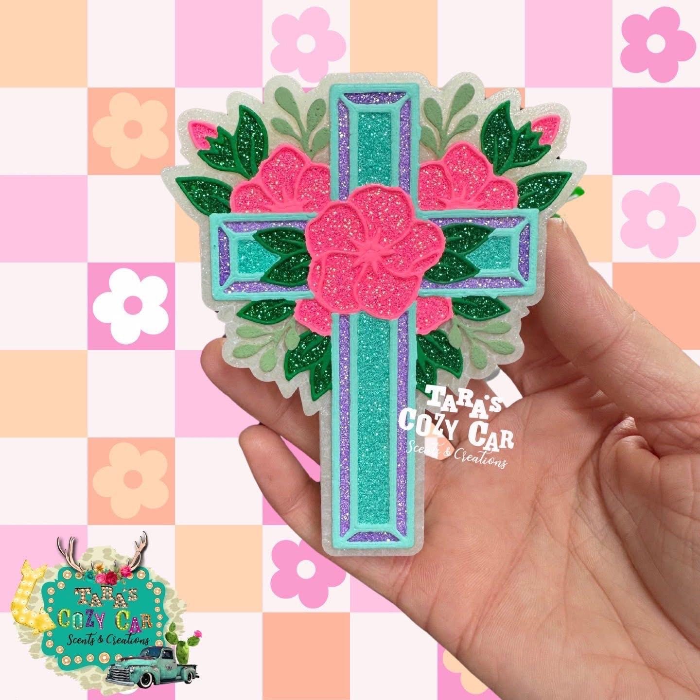 Flower Cross Freshie Mold for easter, car freshie design oven safe silicone molds for wax melts cross mold for resin bath bomb silicone mold