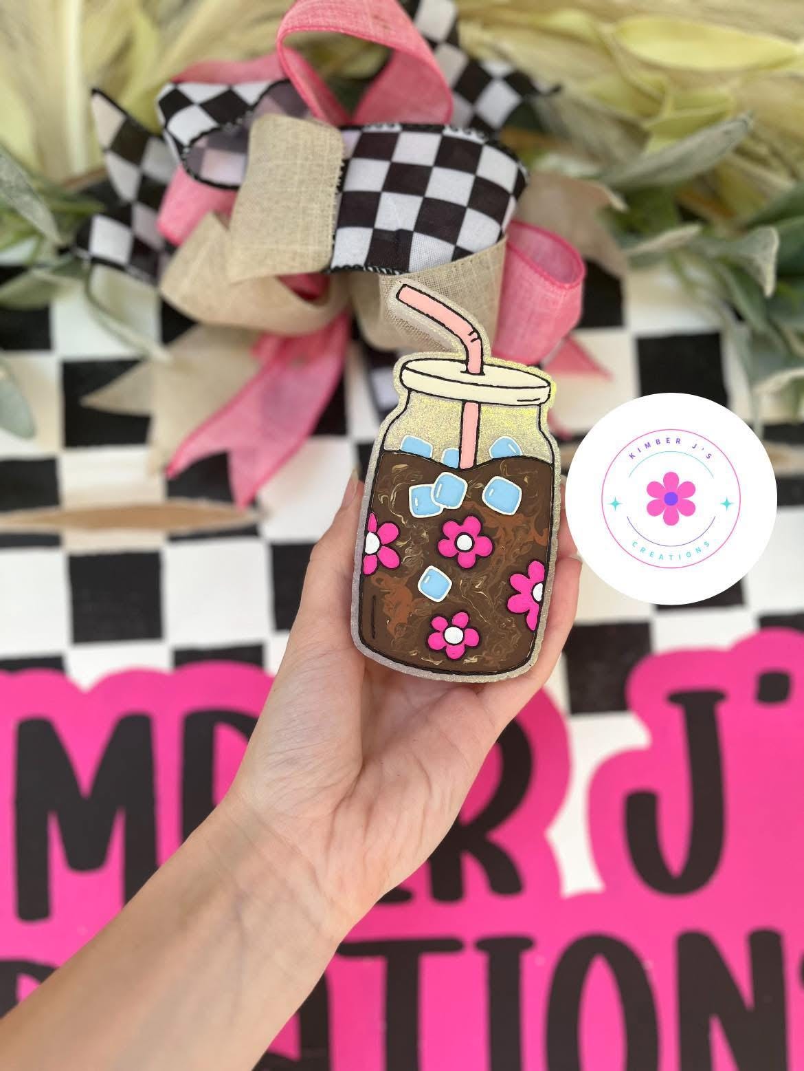 Iced Coffee Freshie Mold, bestselling freshie molds, heat safe silicone, soap mold, coffee shop freshie, floral glass coffee cup mold