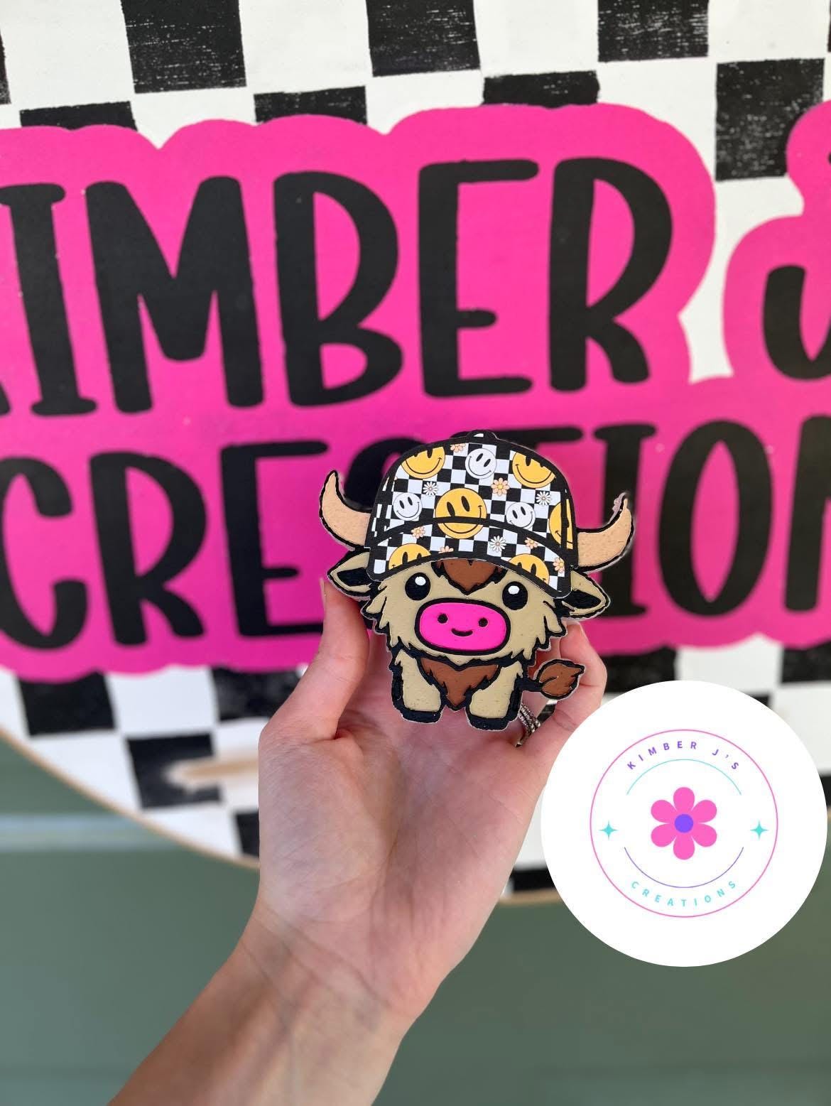 Highland Cow with Baseball Cap Freshie Mold, cardstock silicone molds, freshie molds for men, western freshie molds, ball cap freshie mold