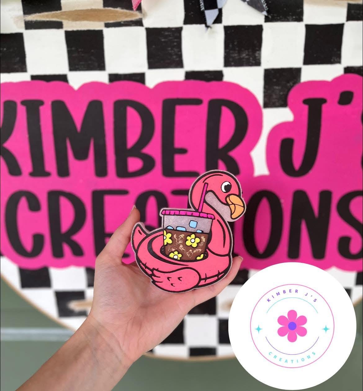 Flamingo Floaty with Iced Coffee Freshie Mold, coffee freshie mold, summer silicone molds, cardstock freshie mold, pool freshie mold