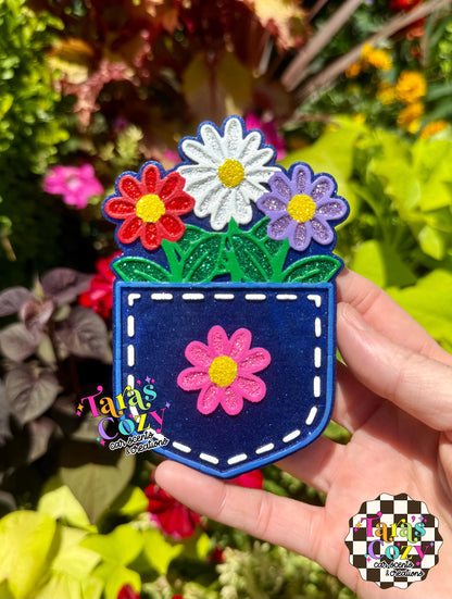 Pocket with Flowers freshie Mold, Summer freshie molds, flower mold, cute freshie molds, cardstock freshie molds, happy silicone molds