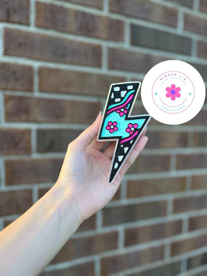 Lightning Bolt Freshie Mold, Retro Lightning Soap Mold, Checkerboard Lightning Mold, Floral Lightning Bolt Silicone Mold