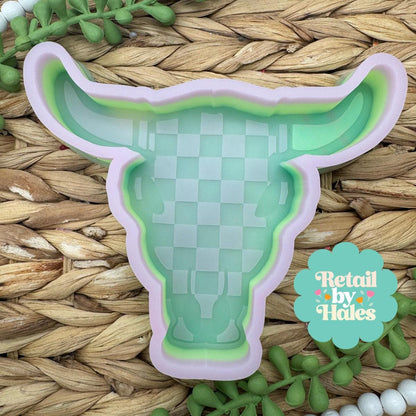 Checkerboard Bull Skull Freshie Mold, Western Freshie Molds, Cowboy Summer Freshie Molds, Cowgirl Freshie Molds, Cow Freshie Mold