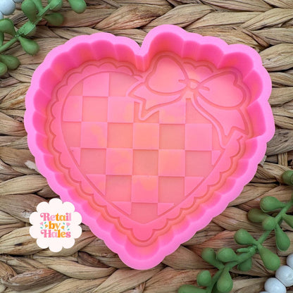 Plaid Heart with Bow Freshie Mold, couple freshie mold, boyfriend and girlfriend freshie mold, valentine freshie mold, heart freshie mold