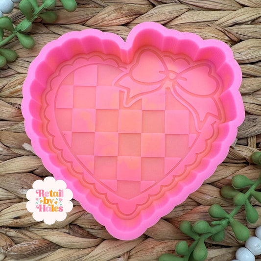 Plaid Heart with Bow Freshie Mold, couple freshie mold, boyfriend and girlfriend freshie mold, valentine freshie mold, heart freshie mold