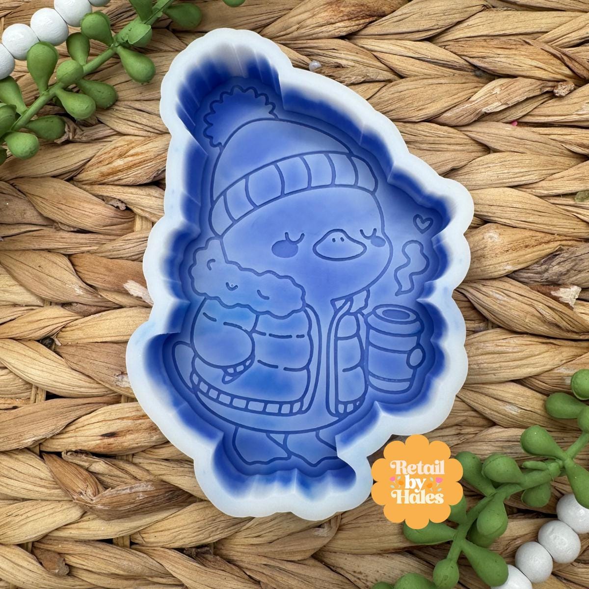 Duck with Coffee Freshie Mold, cozy winter freshie mold, hot chocolate duck freshie mold, winter animal freshie mold, sweater and hat