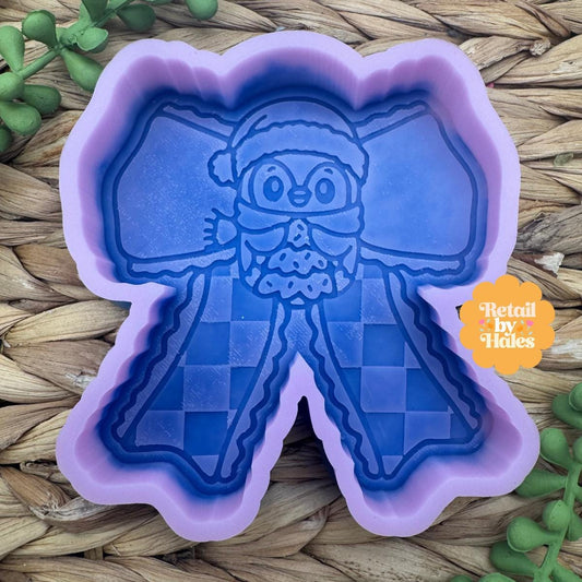 Penguin Bow Freshie Silicone Mold, freshie making supplies, winter freshie molds, christmas bow freshie mold, penguin wax melt mold