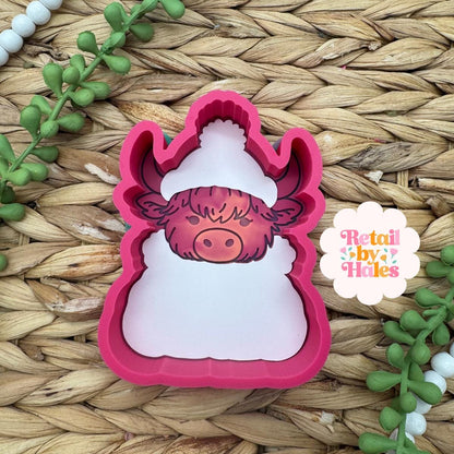 Highland Cow with Coffee Freshie Mold, cozy winter freshie mold, highland cow freshie mold, western freshie mold